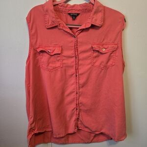 Buffalo David Bitton Womens Coral Button Down Sleeveless Shirt Size XXL